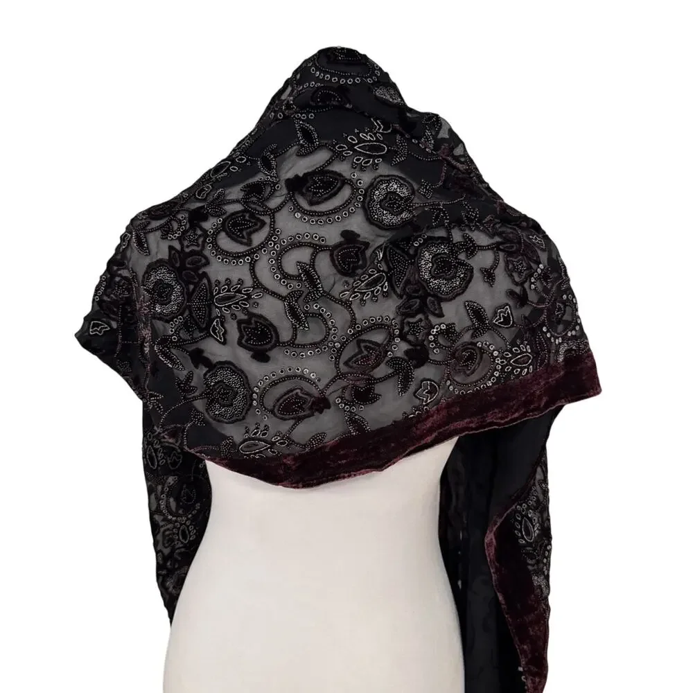 Cato Black & Red Velvet Scarf Size 76” L X 21.5” W